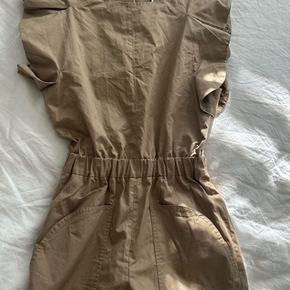 Maje Tan Dress with Ruffle Sleeves